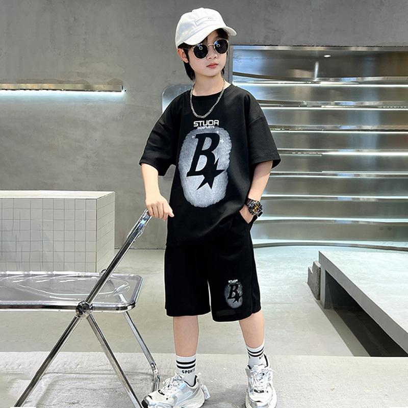 Summer Teenager Boys Clothing Set Cotton Letter Short Sleeve T-shirt Shorts 2Pcs For 4-14 Years Kids Tracksuits Child Cloth 120