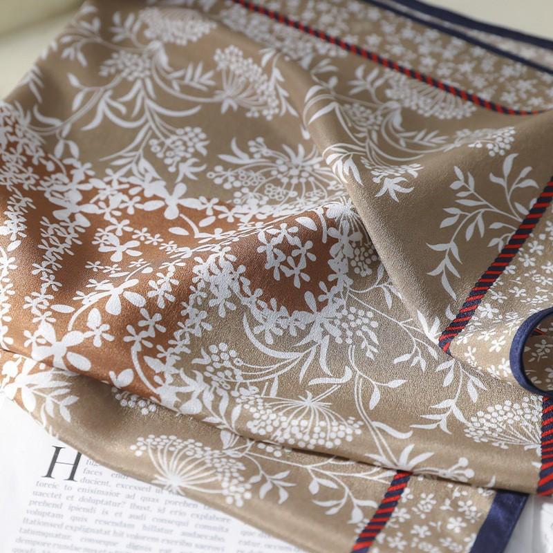 100% Mulberry Silk Crepe De Chine 65 Maillard Cashew Square Scarf Women's Thin High-end Light Luxury