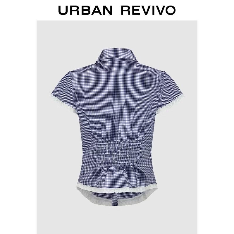 UR2026 Women s Color-Block Plaid Lapel Shirt L