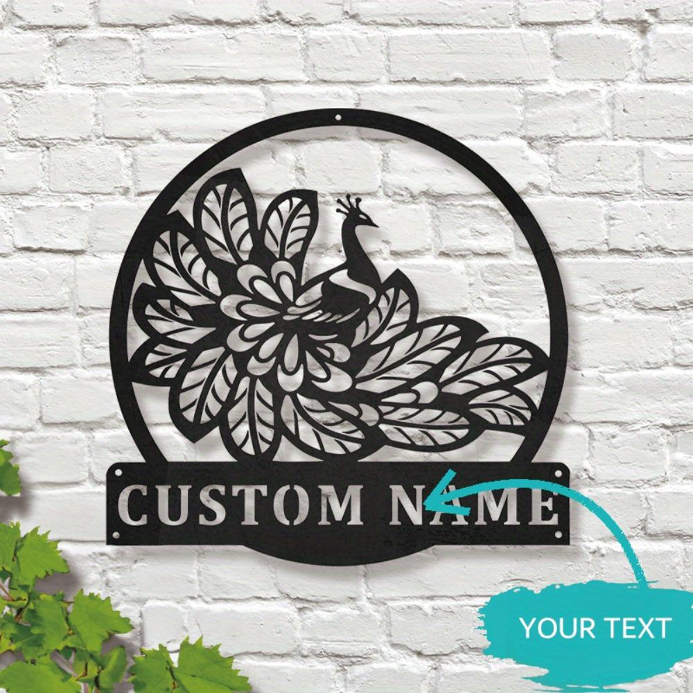 Metal Wall Art Peacock Sculpture Vintage Home Decor Custom Name Sign Indoor Outdoor Gift