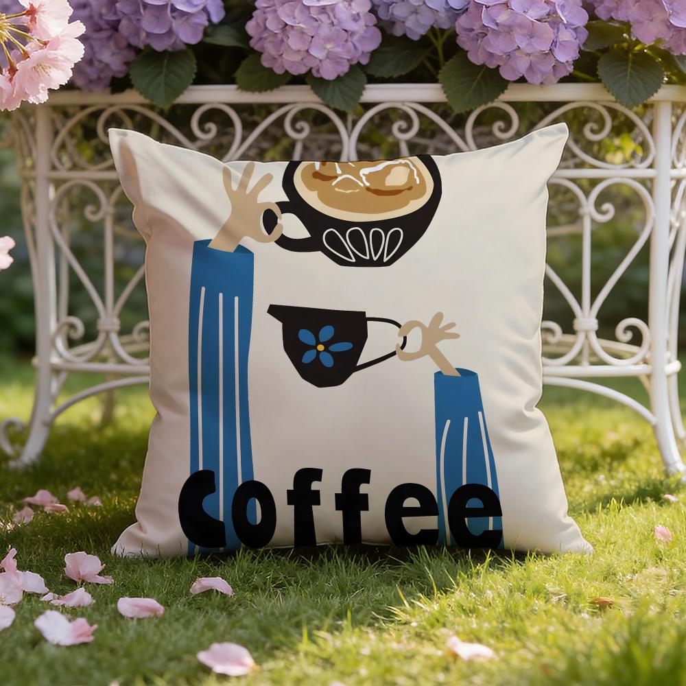 Creative Coffee Illustration Cushion Cover Home & Car Dual-Scene Pillow Cover: Reversible for Premium Comfort