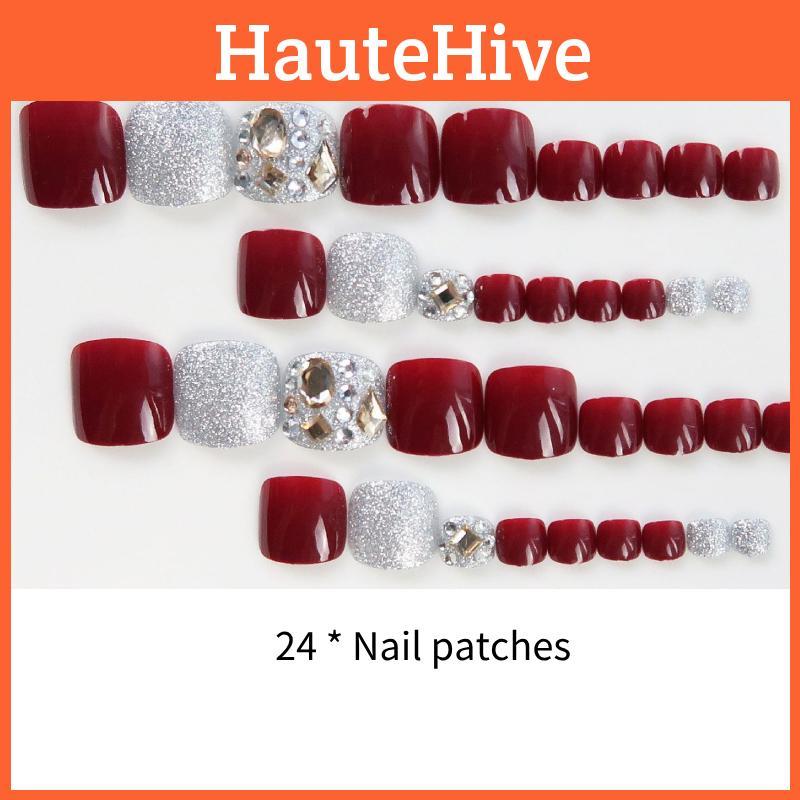 J-128 Toe Nail Wraps In Wine Red Sparkle Beautifully Designed For Women