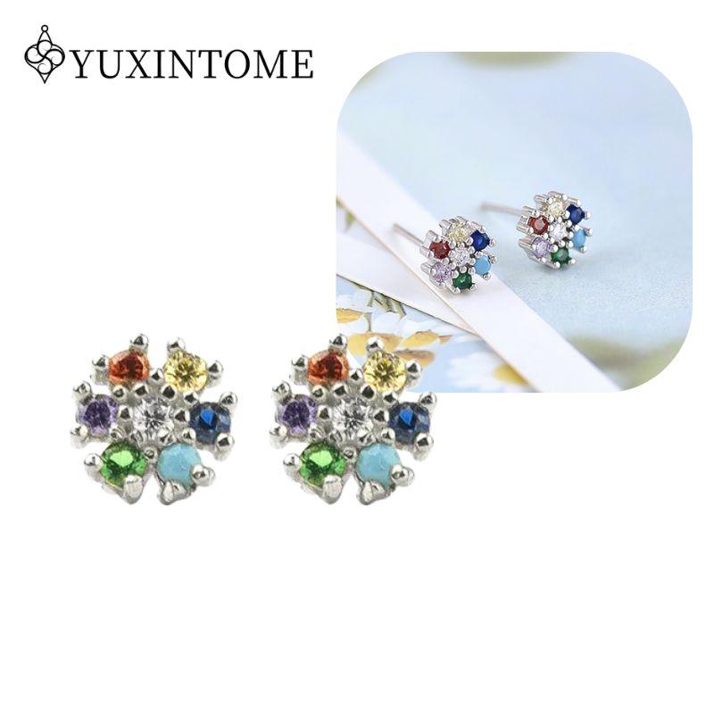 Turquoise 925 Silver Ear Needle Green Zircon vintage emerald Heart/Flower Pendant Hoop Earrings Fashion party Jewelry