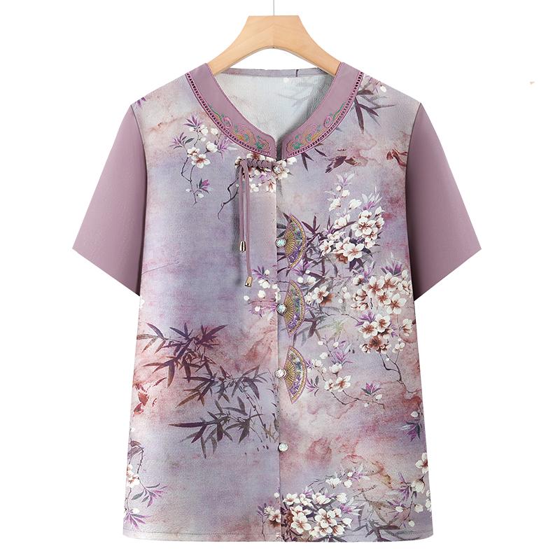 

Elegant Summer Mid-Sleeve Cardigan for Elderly Women - New Chinese Style 2XL (Recommended 50-58 kg)