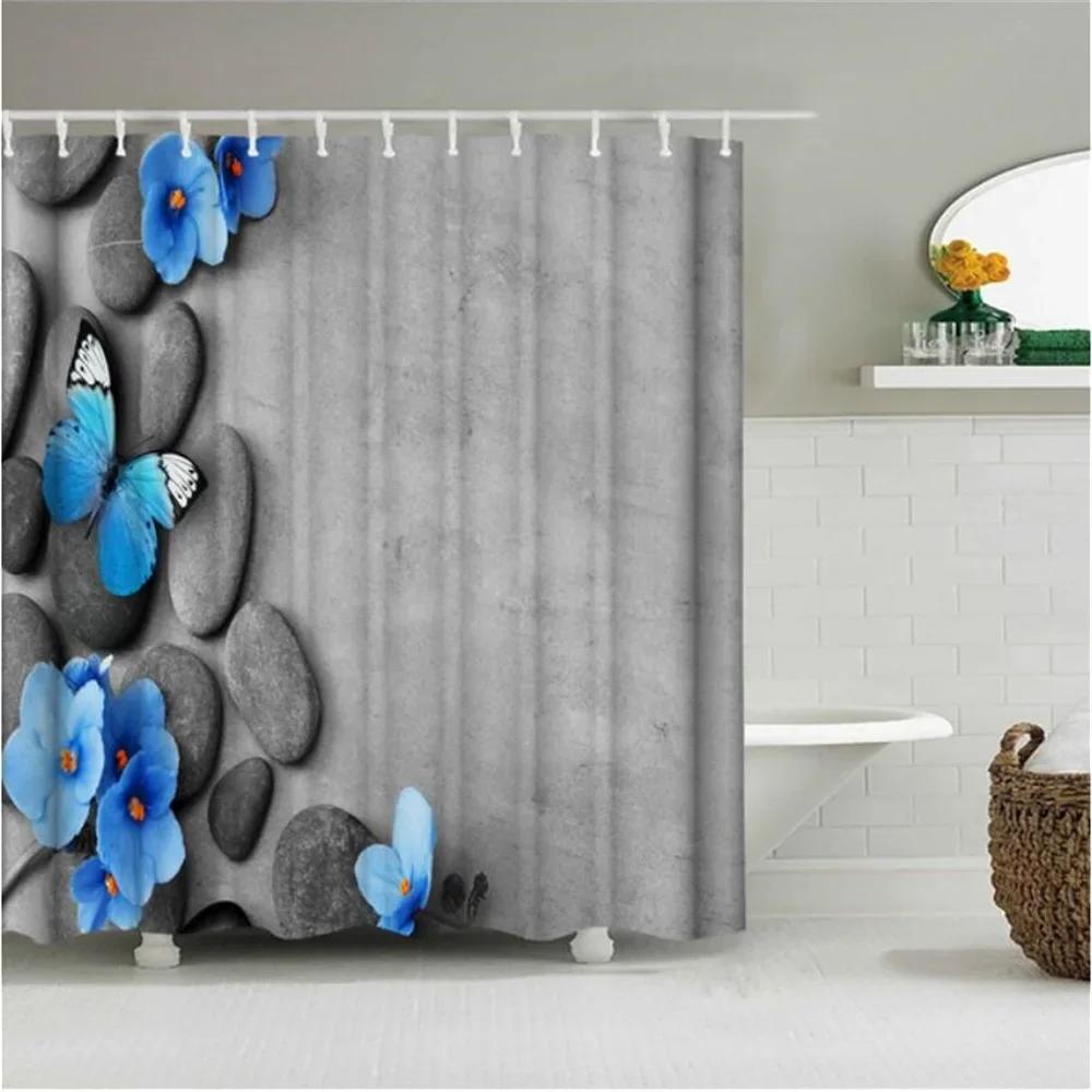 Zen Green Bamboo Shower Curtains Stone Buddha Lotus Candle Asian Japanese Spa Garden Scenery Bath Curtain Fabric Bathroom Decor