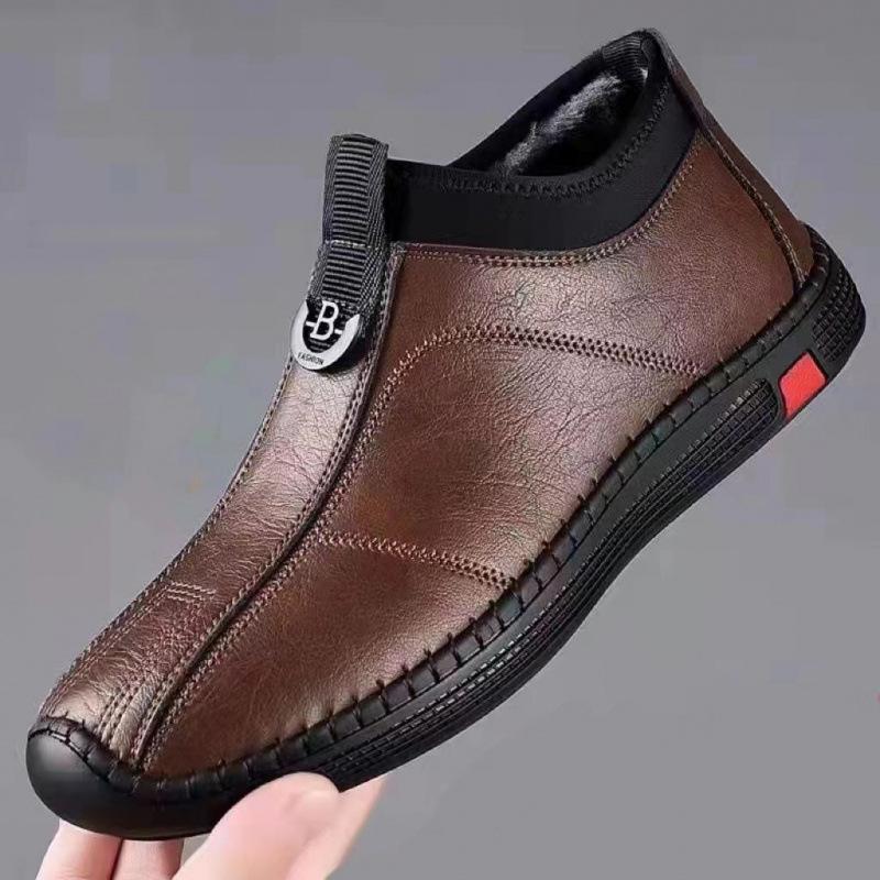 Single cotton men's shoes casual leather shoes lightweight thickened warm soft sole warmer driving shoes