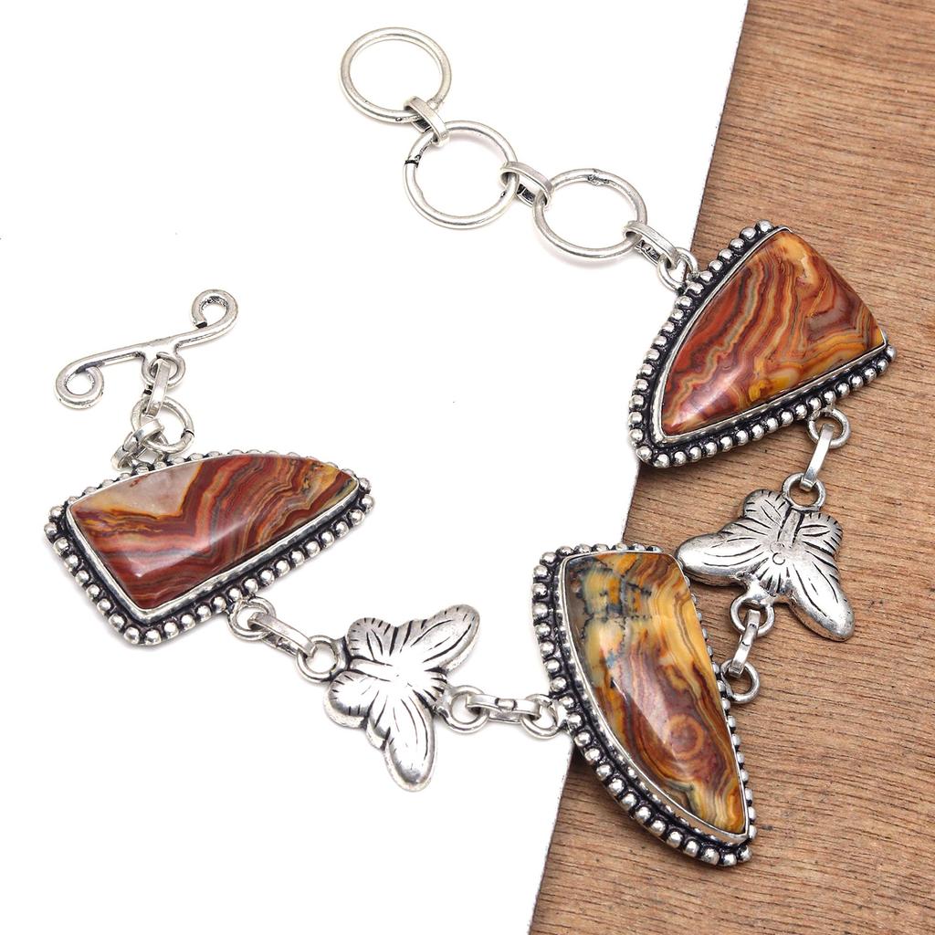 Lace Crazy Silver  Agate Bracelet Gemstone Sterling Handmade Cuff Adjustable