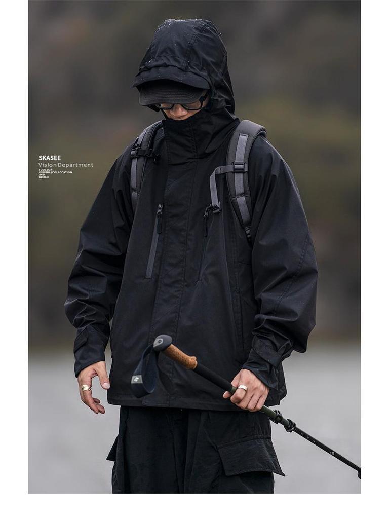 Herren Schwarze Kapuzen-Winddichte Wasserdichte Outdoor-Arbeitsjacke für Herbst/Winter