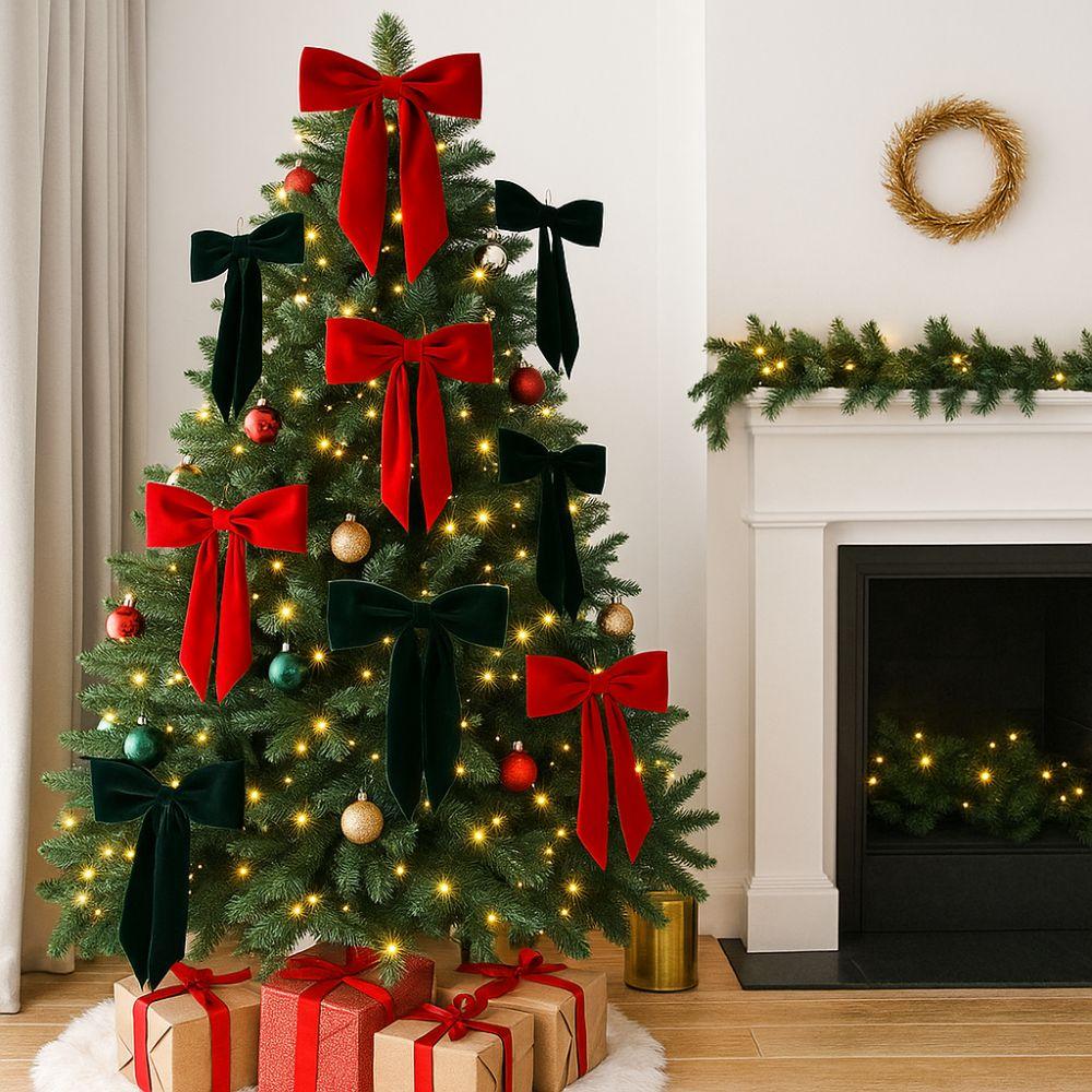 Soft Christmas Bow Decoration Flocking Hanging Bowknot Large Bow Decor  Holiday Season