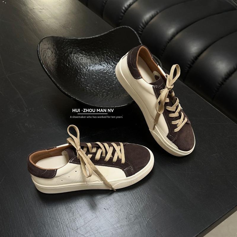 Leather retro women's new round head lace-up casual sports shoes versatile inner heightening board shoes