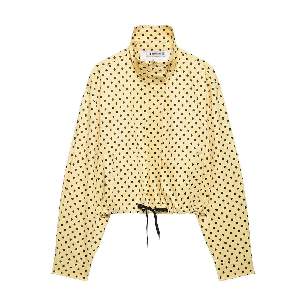 European & American Style Women's Polka Dot Bubble Jacket with Stand Collar