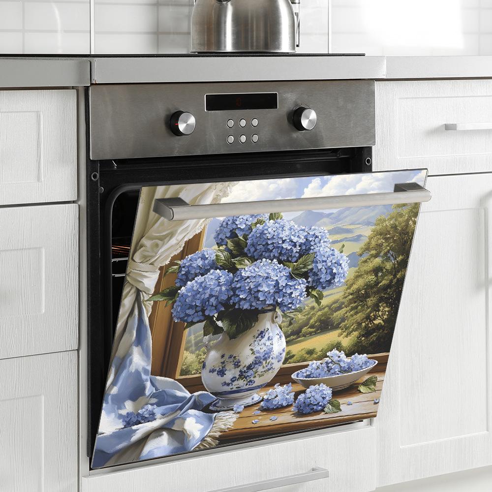 Hortensie Albastră Pictată Bucătărie Sală de Mese Fundal Acasă Amenajare Peisagistică Autocolante de Perete Decorative