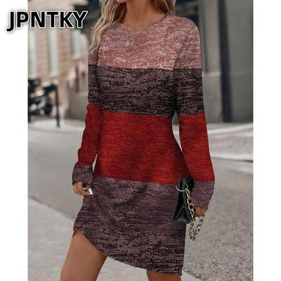 JPNTKY Mode Herfst Winter Lange Mouw Ronde Hals Casual Jurken