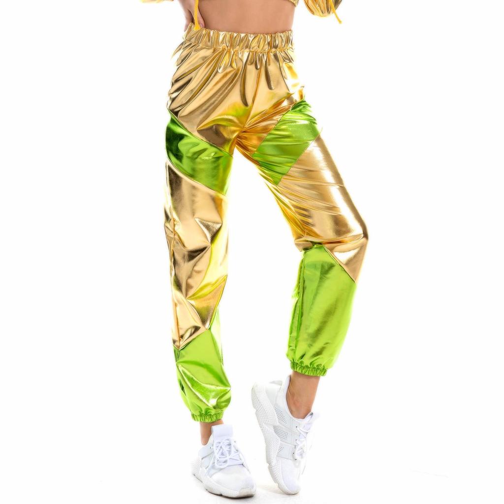 Kadın Metalik Parlak Jogger Pantolon Yüksek Bel Kargo Pantolon Hip Hop Pantolonu Kulüp Disko Dans Giyim İçin