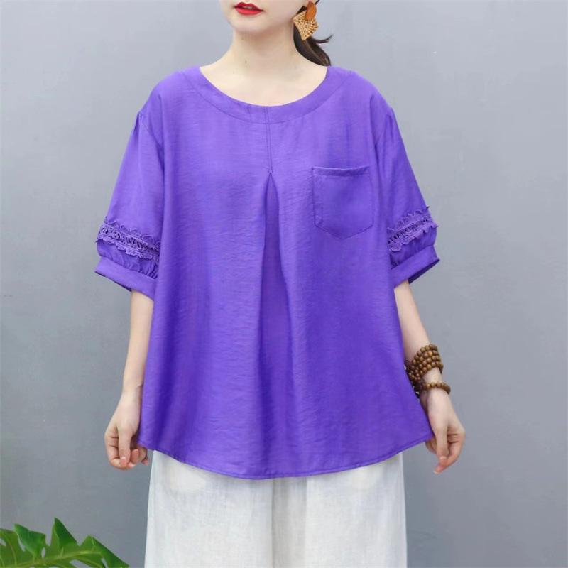 

Летний круглый вырез Tencel Cotton Корейская версия Утягивающий корейский вариант Повседневный топ Женская корейская версия кружева с короткими рукавами Футболка one size