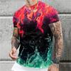 Summer Round Neck 3D Colorful Flame Graphic Print Top Fashionable Casual Short Sleeved Men's T-shirts