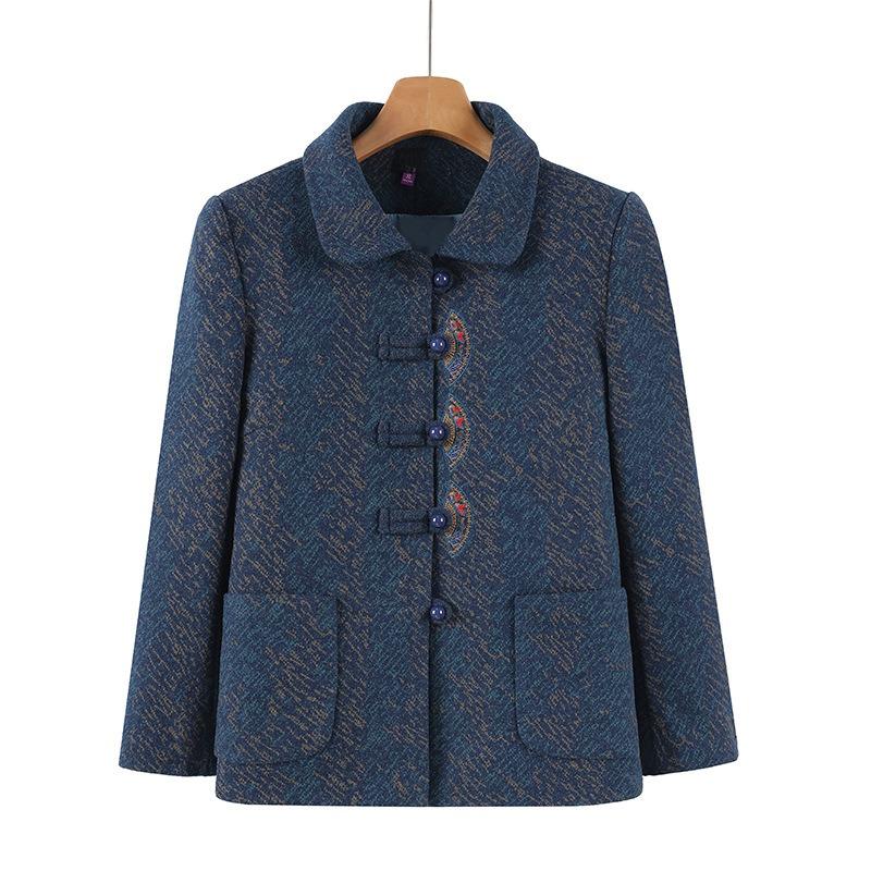 

Autumn lapel jacket new top old lady clothes 5XL (recommended 145-80 kg) синий