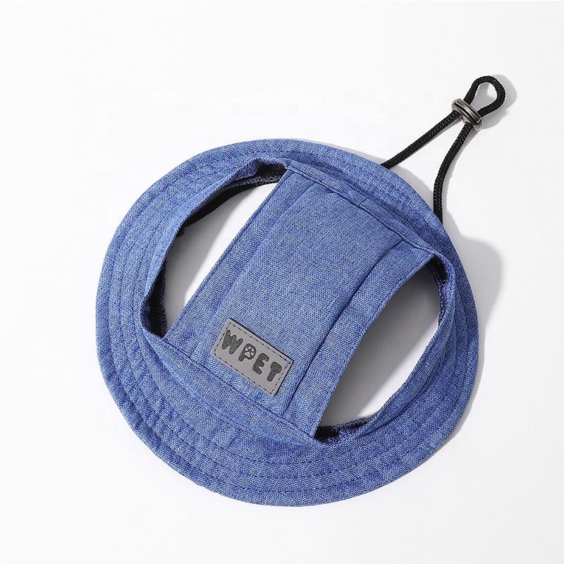 Fashion Sport Style Solid Linen Fabric Denim Color Adjustable Pet Sun Hats for Dogs Cats Summer Outdoor Protection