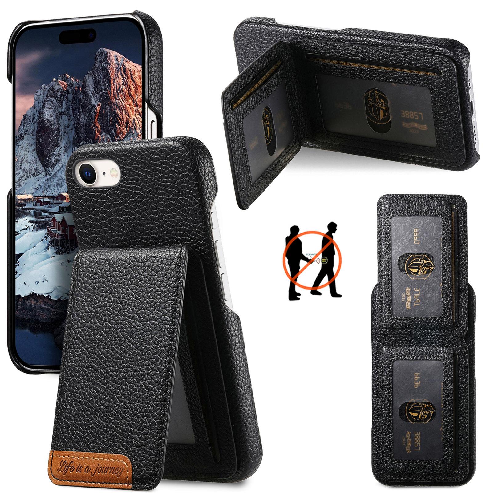 

For iPhone 16e Case RFID Blocking Card Holder Litchi Texture Leather Back Cover C