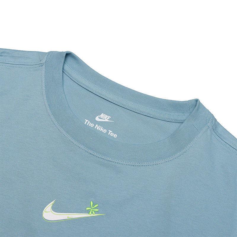 Nike Embroidered Logo Casual Round Neck Drop Shoulder T-Shirt Women Tops Light-Blue DR8998-494