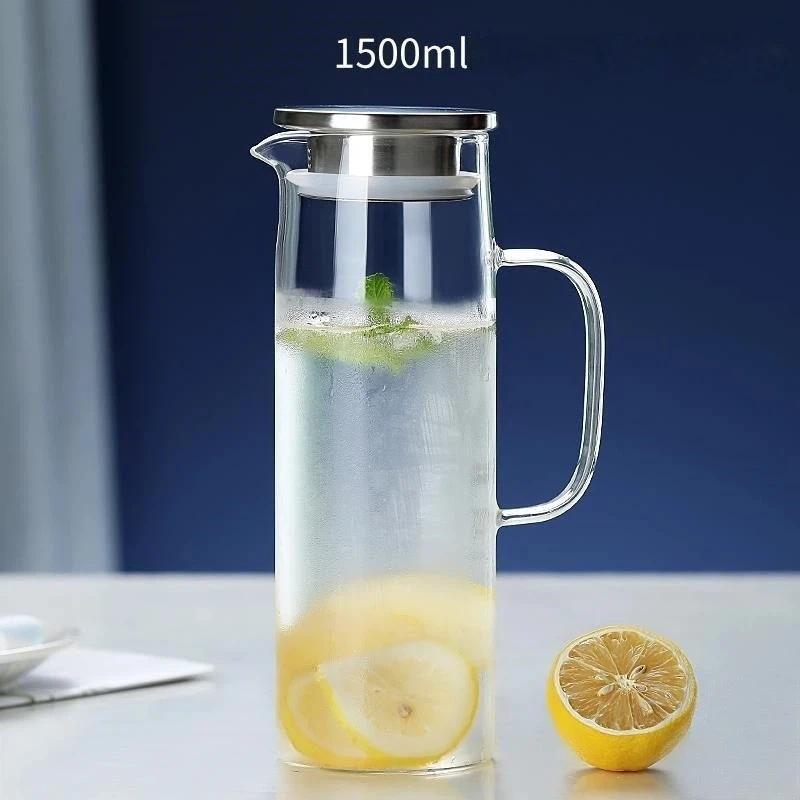 Jarra Minimalista de Vidrio de Borosilicato 1L/1.2L/1.5L Resistente al Calor con Filtro Extraíble para Servir Bebidas Frías y Calientes en Casa