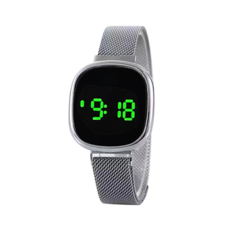 

Simple and Versatile Children s Watch Fashionable Square Mesh with LED Men s and Women s Electronic Watch Student Holiday Gift серебряный