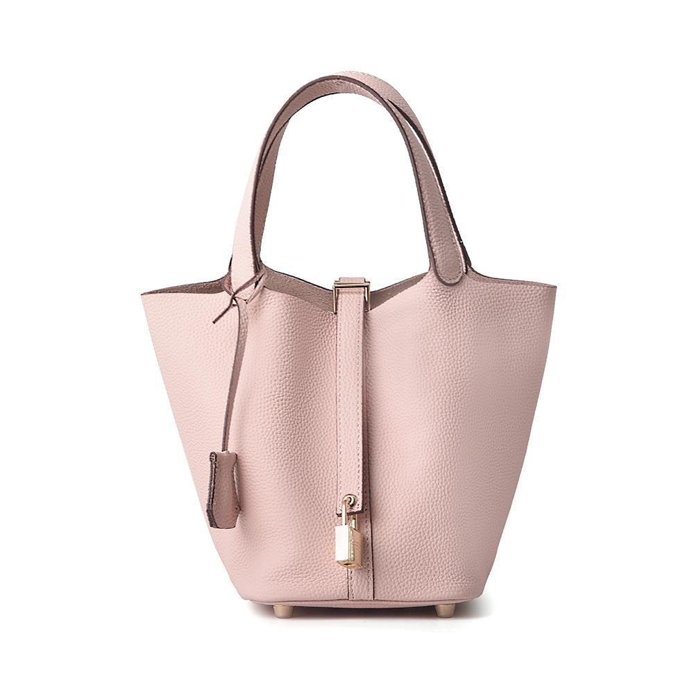 Premium Läder Hinkväska, Stor Kapacitet Axelremsväska, Kvinnors Grönsakskorg Handväska, Mammaväska, Bruds Bröllopsväska