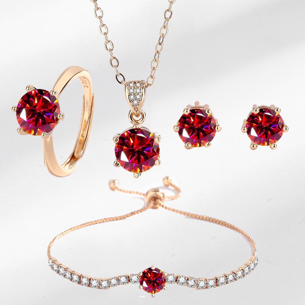 

925 Sterling Copper Color Zircon Gift Sets for Women Female Romantic Heart Zircon Huggie Earrings Pendant Necklace Ring