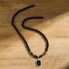 HNSP Black Crystal Pendant Bead Rosary Necklace For Men  Accessories