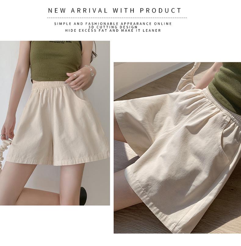 Women's High Waist Khaki Shorts - Summer 2025: Casual Wide-Leg, Slimming, Plus Size, Sporty Five-Point Style