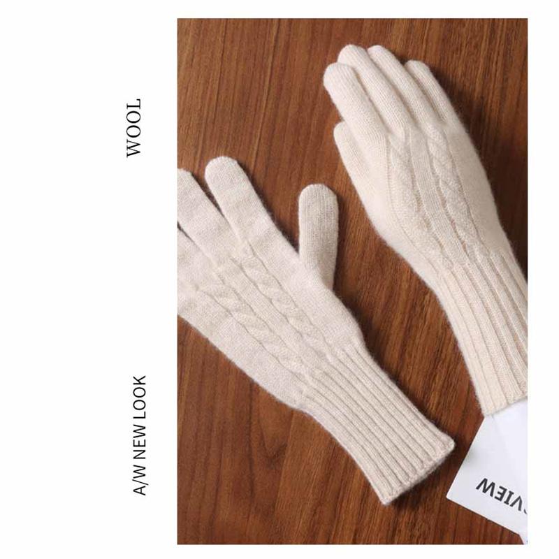 100% Wool Women Touchscreen Wool Gloves with Wrist Warmers Knitted Cable Warm Soft Winter Gloves