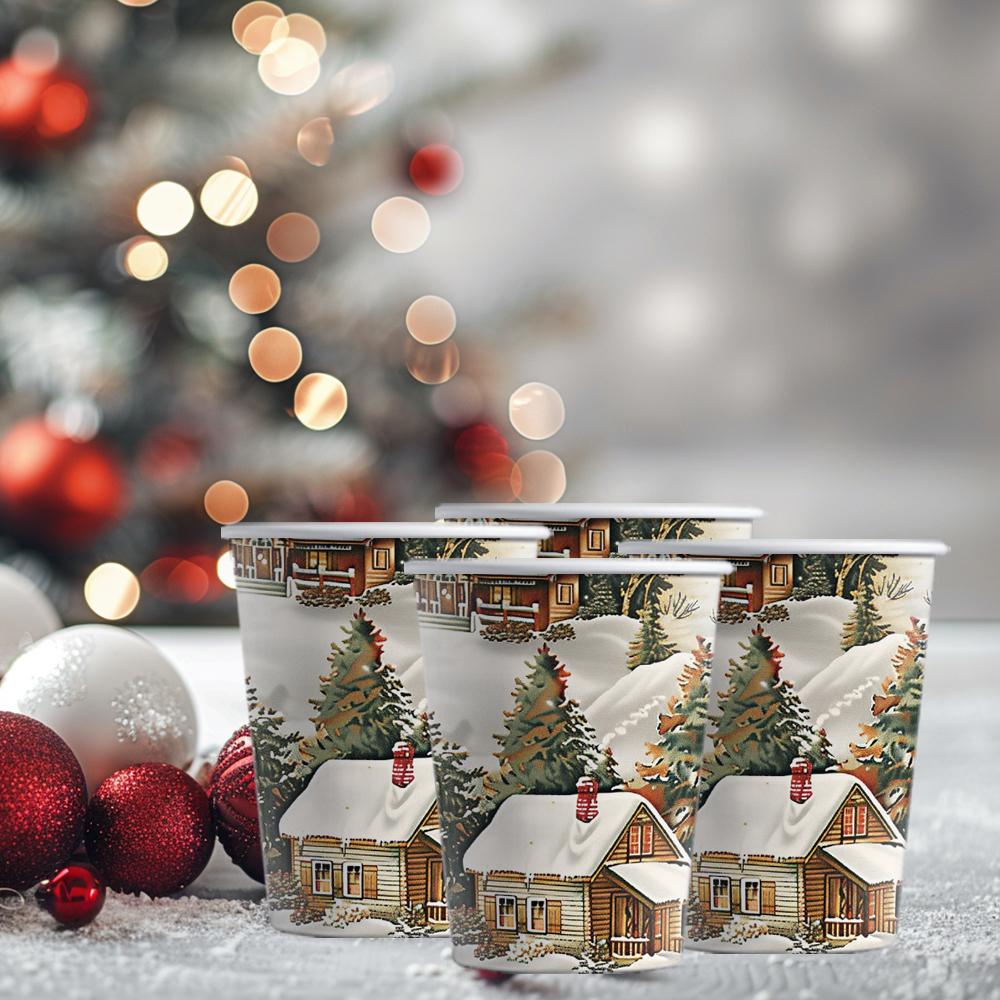 50pcs, Christmas Disposable Paper Cups, 9oz/250ml Eco Cups, Disposable Drinking Cups, Coffee Cups, Drinking Cups, Table Cups