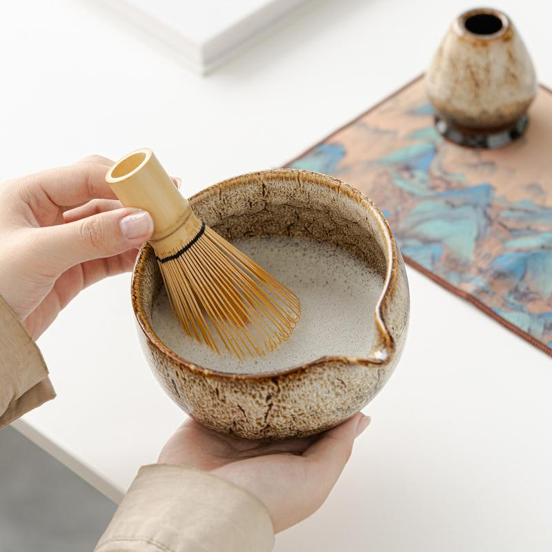4/8PCS Japanese Matcha Tea Set Bowl with Pouring Spout Tea Ceremony Matcha Whisk and Bowl Tea-Making Tools Matcha Set Gift