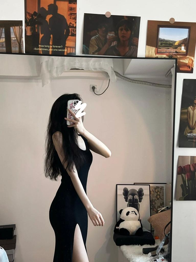 Suspender Dress Women's New Summer Temperament Slim Fit Pure Desire Spice Girl Inside with Hip Skirt Split Fork Long Skirt Tail Goods