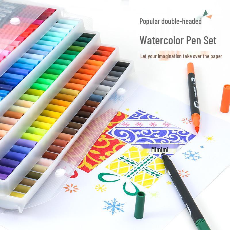 120-Color Dual-Tip Art Watercolor and Fineliner Pen Set with Soft Brush