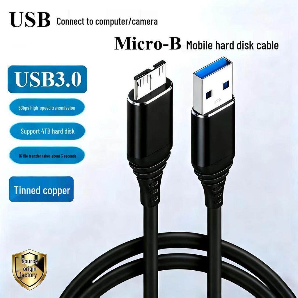 USB 3.0 To Micro-B Data Cable, 5Gbps, Gold-Plated, for Hard Drives & Cameras