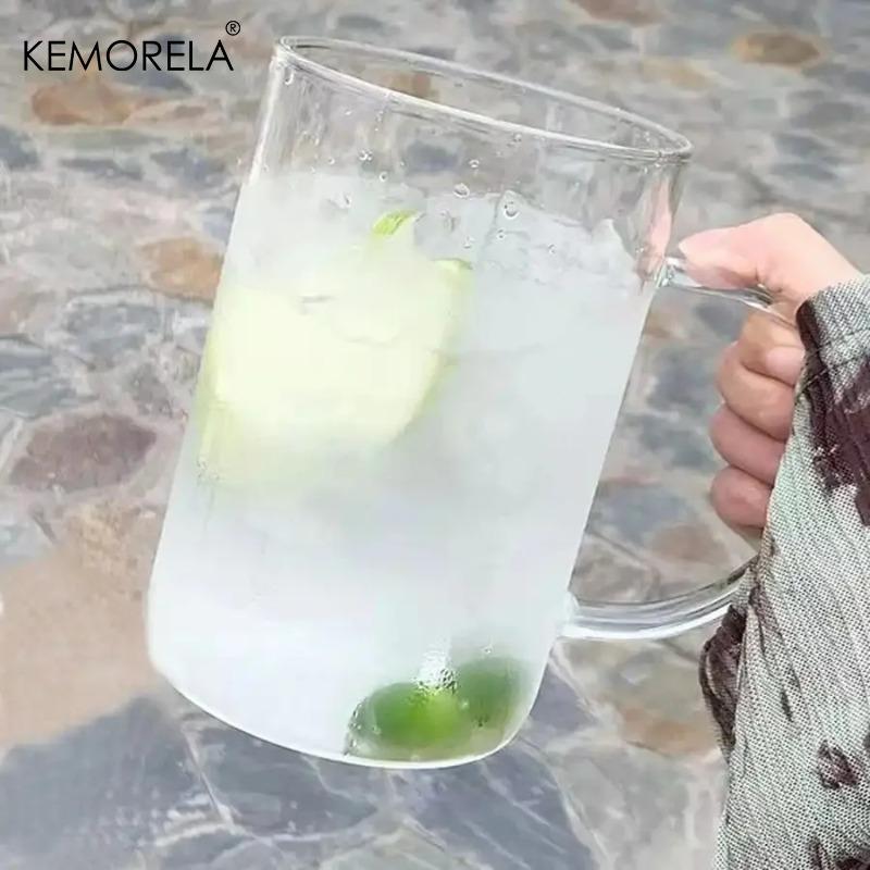 1/2PCS Large Capacity Heat-Resistant Glass Cup with Lid And Straw for Iced Coffee Juice Tea - Transparent Summer Drinkware