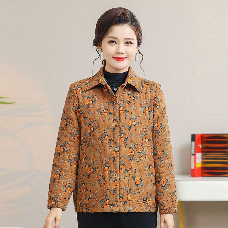 Mom's Fashion Floral Cotton Jacket - Autumn/Winter Thin Style, Small/Medium Sizes
