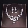 Elegant Pearl Necklace Ears Sparkling Earrings Set Flower Necklace  Bridal Wedding