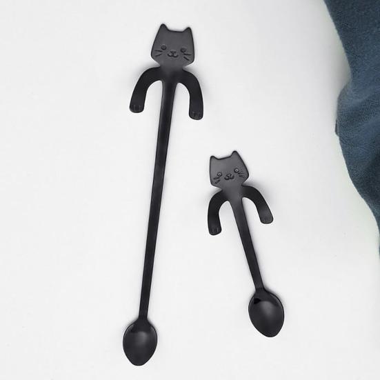 Cartoon Cats Long Handle Stainless Steel Coffee Tea Hanging Spoon Kitchen Supplies