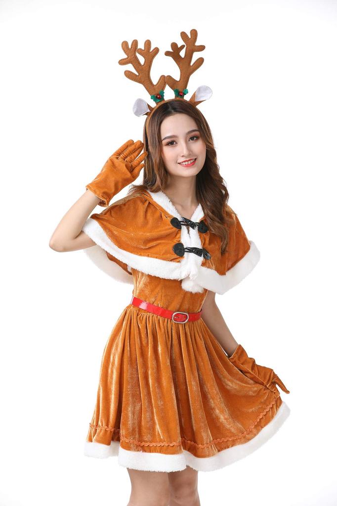 Osseoca Women's Santa Dress, Reindeer Cosplay Costume Set with Bolero, Headband, and Belt, Perfect for Christmas and Parties