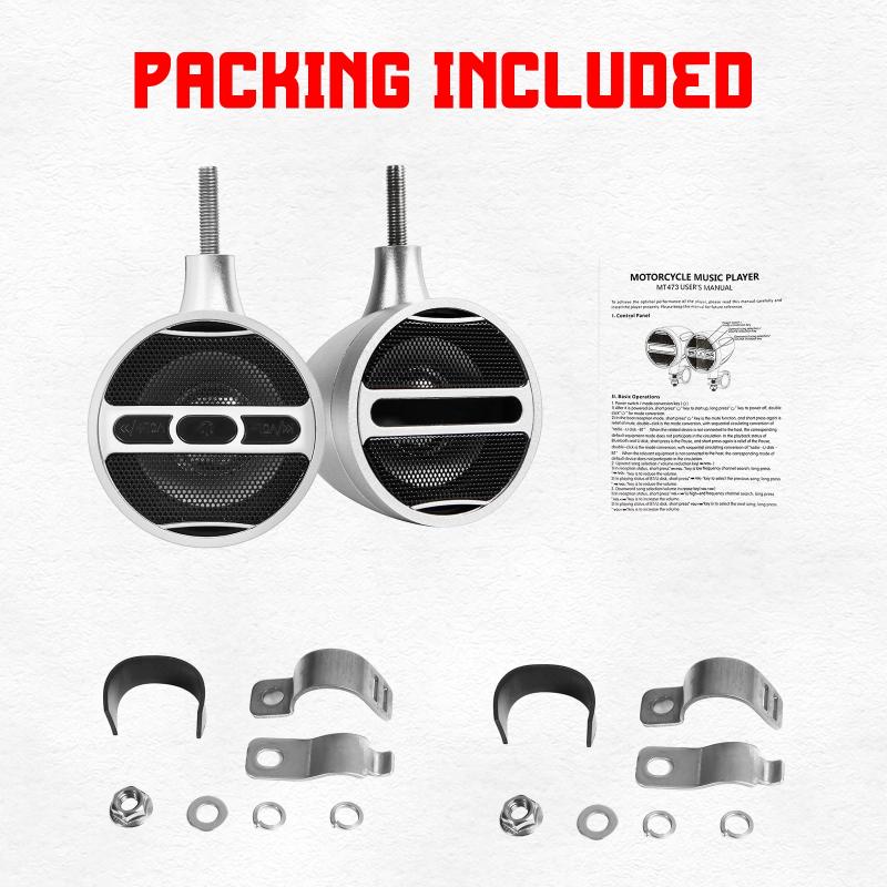 1Pair 3 Inch Motorcycle Stereo Bluetooth Speaker Motorbike Audio MP3 FM Radio with Led Atmosphere