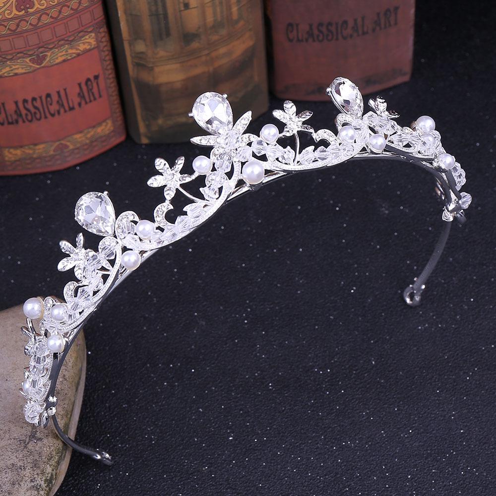 New Korean style children's hair accessories tiara crown string crystal beads flower pearl bridal handmade small crown