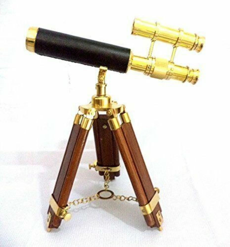 Brass Telescope With Wooden Tripod Stand Maritime Nautical Vintage Desk Décor