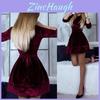 Elegante Vestito da Donna Moda Velluto Svasato Peluche Festa Sera Ballo Skater Midi