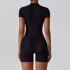Women's Summer Zipper Short Sleeve Yoga Bodysuit Jumpsuit