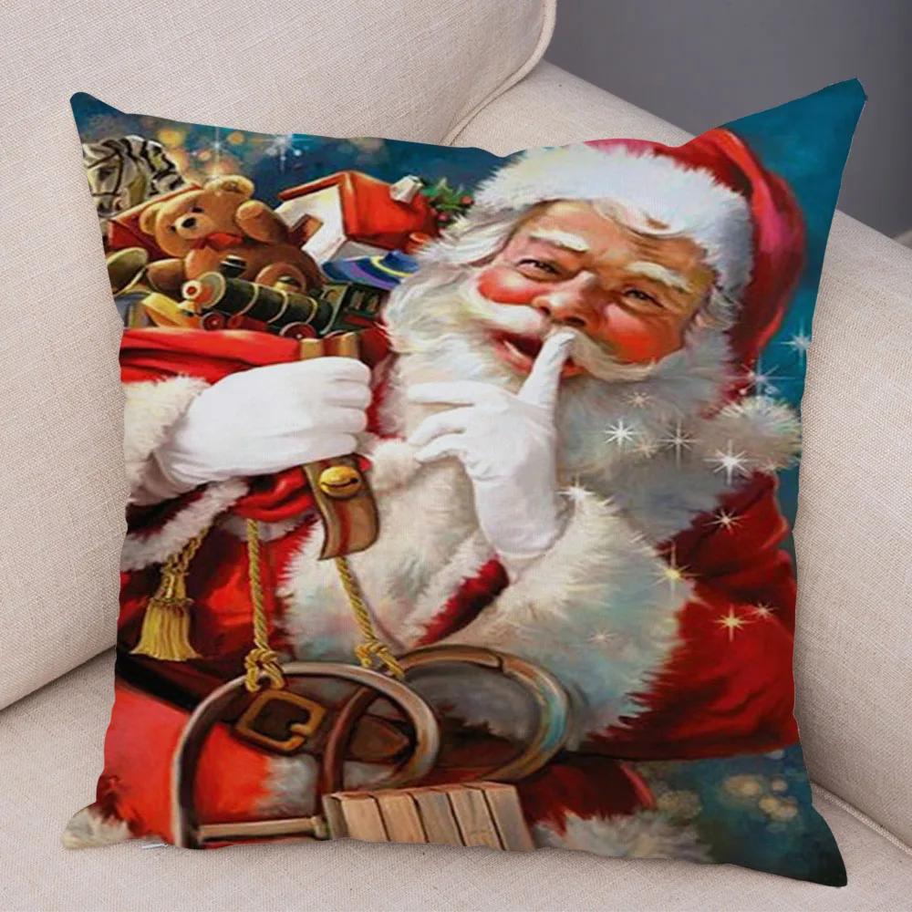 Merry Christmas Santa Claus Cushion Cover Decor Cute Cartoon Pillow Case Plush Pillowcase for Children Room Sofa 45x45cm
