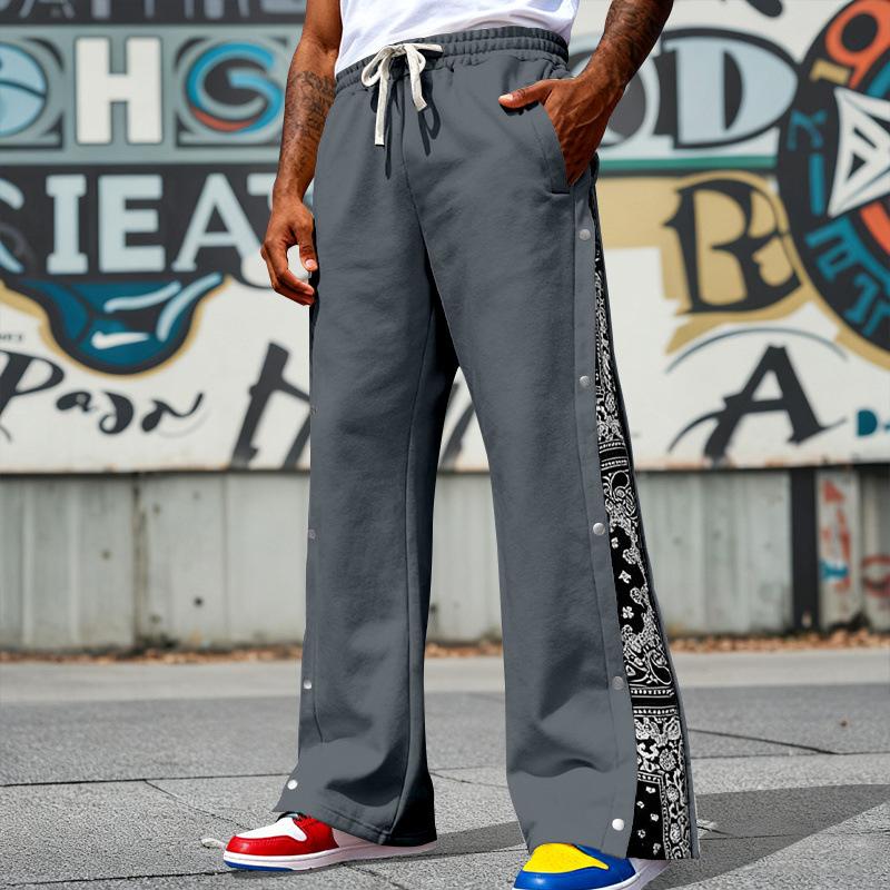 Mens American Hip Hop High Street Loose Paisley Straight Leg Casual Sweatpants
