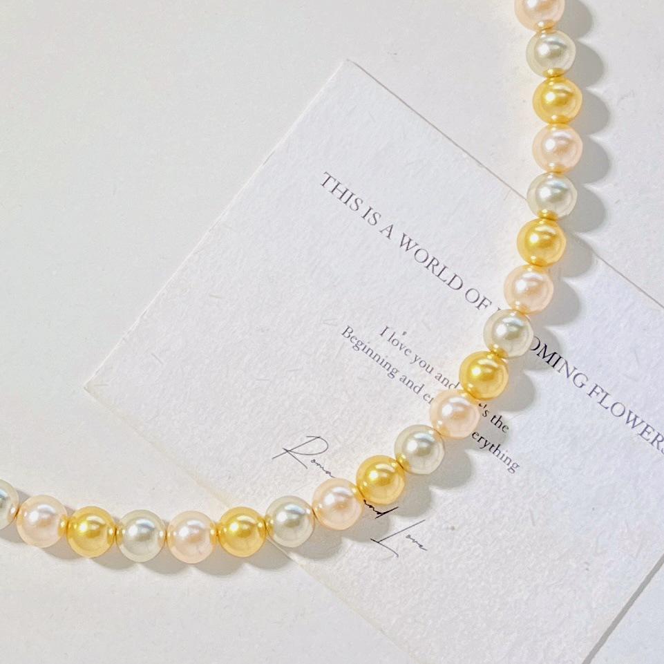 8Mm Autumn And Winter High-Gloss Maple Leaf Citrine Faux Crystal Pearl Design Necklace Collarbone Chain Sweater Chain