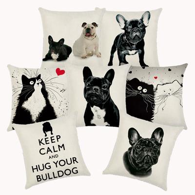French Bulldog Cushion Cover Cotton Linen Cute Dog Decorative Cushions for Sofa Home Decoration Pillow Case 45*45 10211